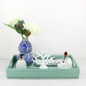 NEW Tight Woven Rectangle Rattan Tray for Luxury Homes- Extra Large, Sage Leaf